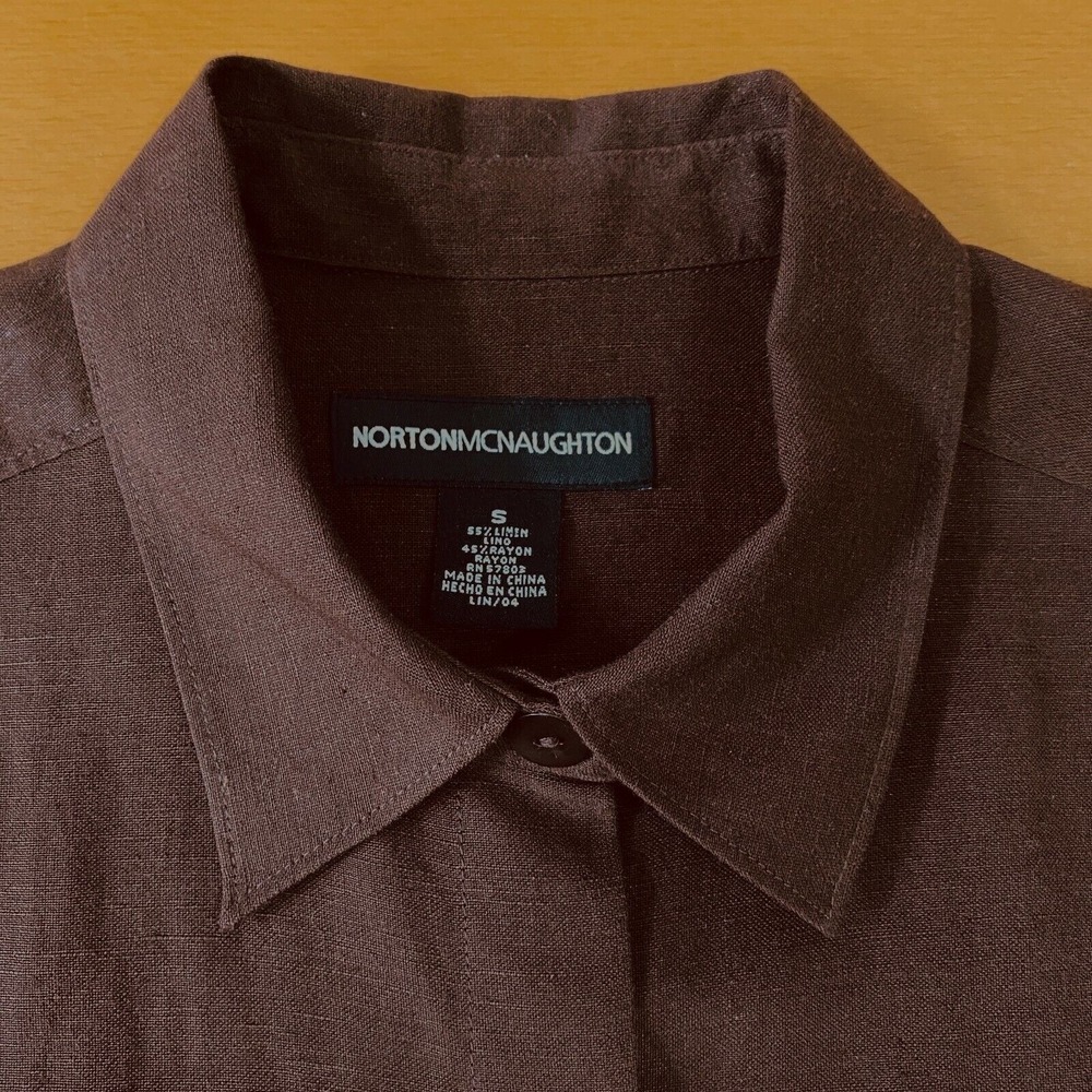 Norton McNaughton Suit Womens S Brown 2PC Linen Rayon Jacket Pants Set Neutral - Picture 3 of 11